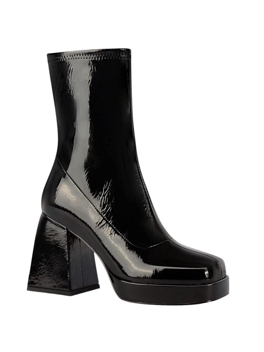 Ann Creek Patent Block Heel Square Toe Platform Stretch Shaft Ankle Boots